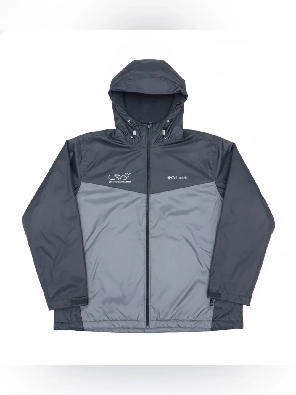 Columbia XL Hooded Fleece Lined Jacket Gray Black Full Zip Windbreaker Coat